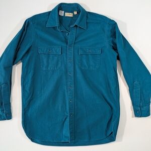 Vintage L.L. Bean Men's Teal Flannel Chamoise Cloth Shirt Button-Down Size 17T